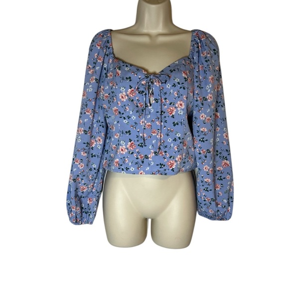 Abercrombie & Fitch Tops - Abercrombie & Fitch Blue Bishop Sleeve Crop Blouse Sz M